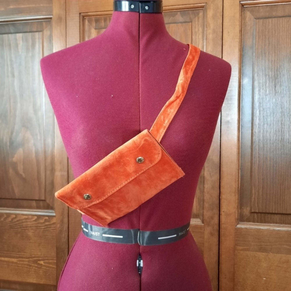Vintage Orange Velvet  Crossbody Belt Bag